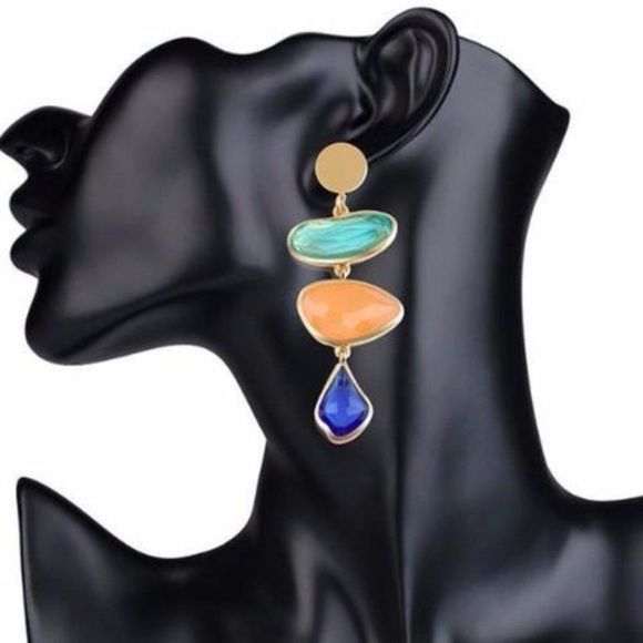 Candy Color Rhinestone Dangle Earrings - Picture 3 of 4